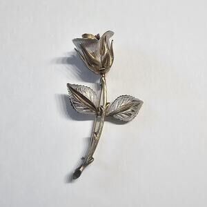 Vintage Unsigned Giovanni Longstem Metal Rose Brooch Pin in Gold & Silver Tones